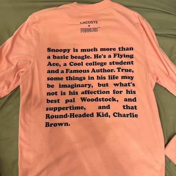 Lacoste x Peanuts snoopy long sleeve t-shirt in pink US Medium - Picture 2 of 5
